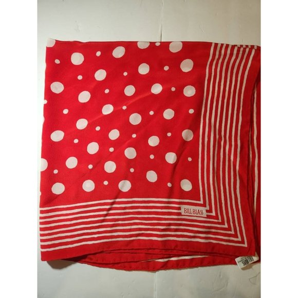 Vintage Bill Blass Red with White Polka Dots and Lines Silk Scarf Hand Turned He - Picture 6 of 6